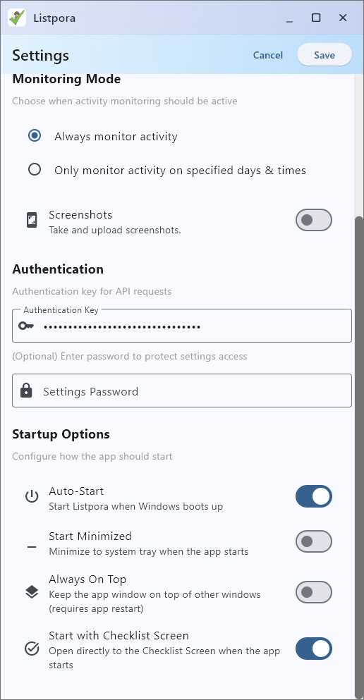 Listpora Desktop App Monitoring